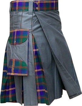 Gray And Marine Tartan Utility Kilt
